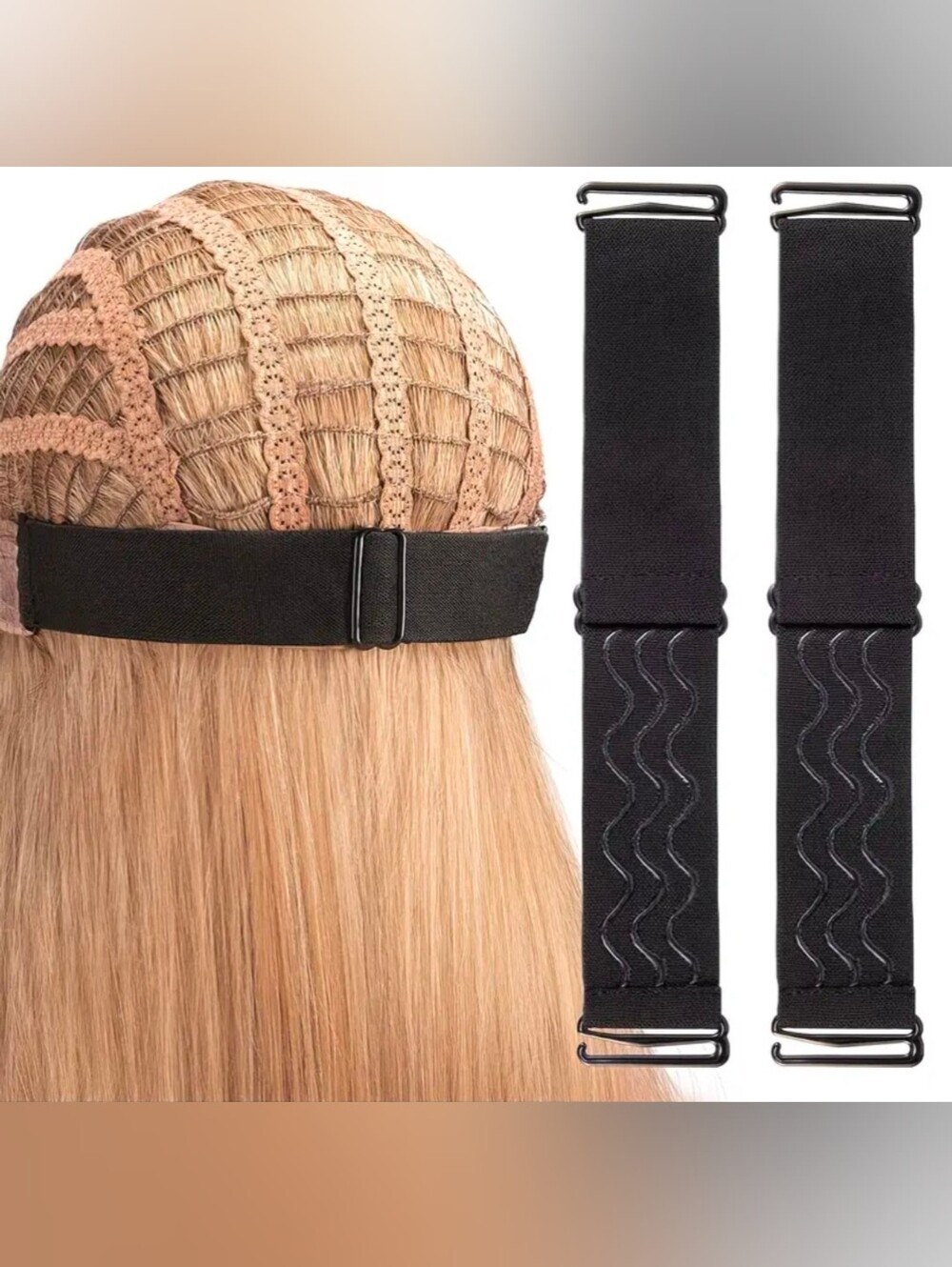 2PK Adjustable Black Elastic Wig Grip Band - Secure Hold - Picture 1 of 2